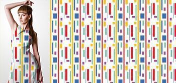 11001v Materiał ze wzorem geometryczny motyw kolorowych pionowych linii i prostokątów